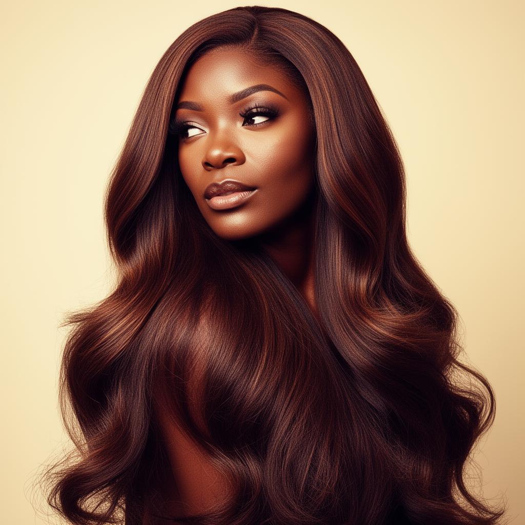 Model wearing a Lady M brunette wig